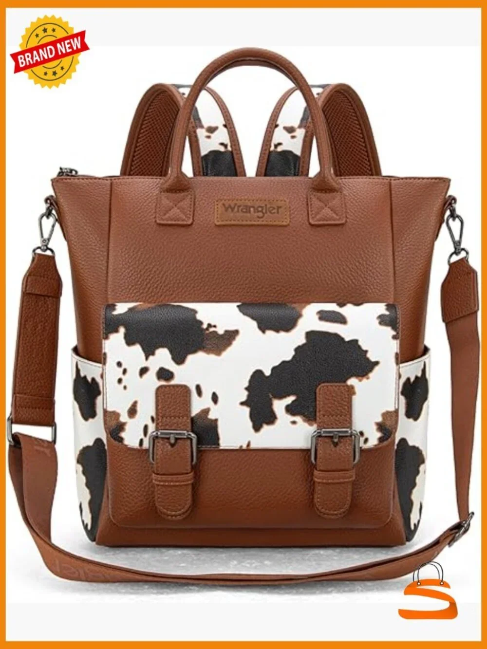 Convertible Backpack Purse Cow Print with Crossbody Strap